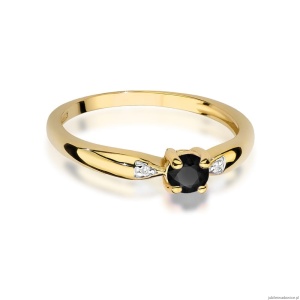 Pierścionek W0469 Czarny diament 0,12ct żółte złoto