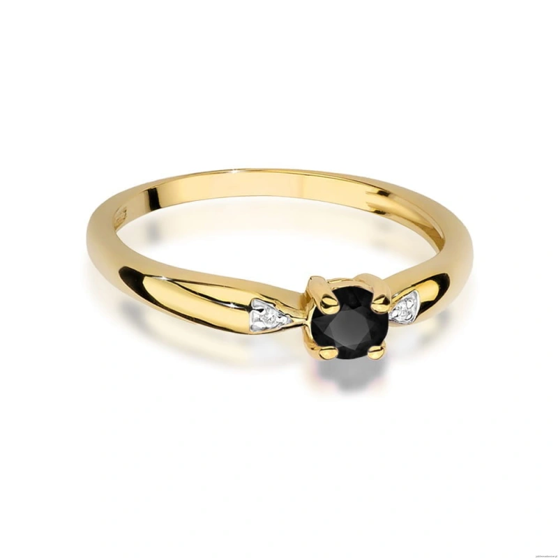 Pierścionek W0469 Czarny diament 0,12ct żółte złoto