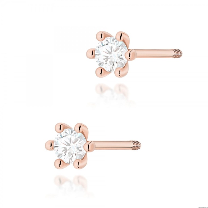 Kolczyki K0222 Diament 2 x 0,08ct różowe złoto sztyft zakręcany