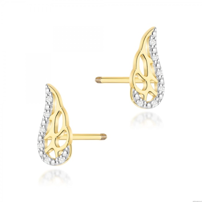 Kolczyki K0043 z diamentami żółte złoto sztyft zakręcany