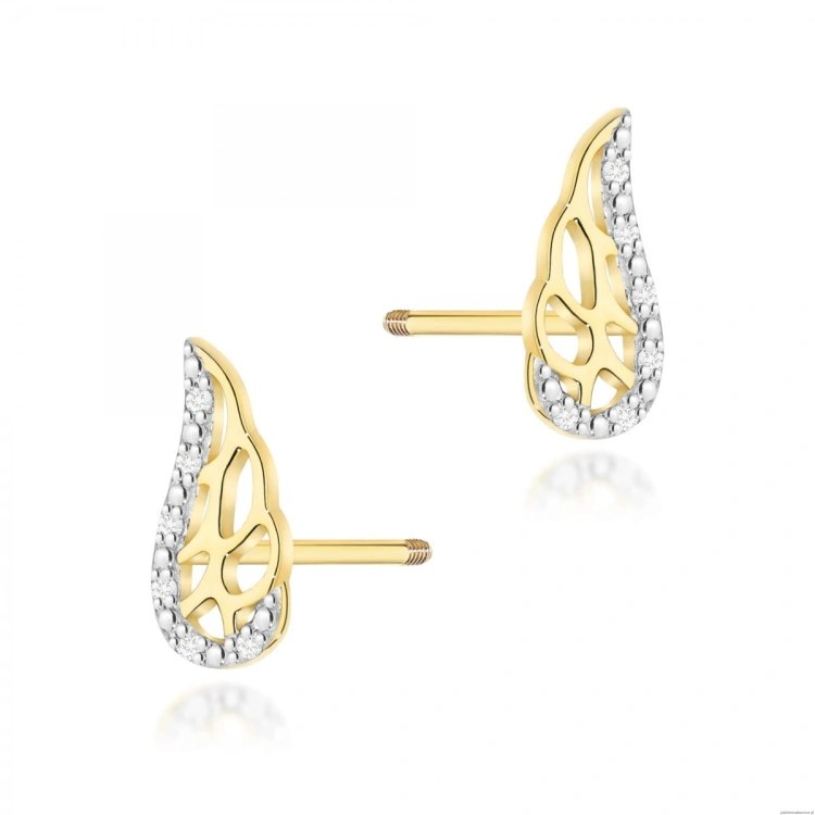Kolczyki K0043 z diamentami żółte złoto sztyft zakręcany