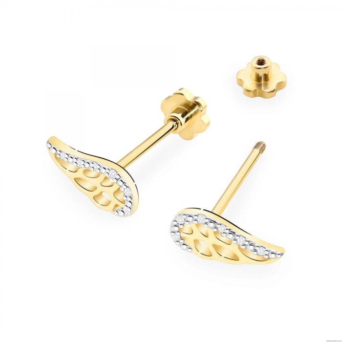 Kolczyki K0043 z diamentami żółte złoto sztyft zakręcany