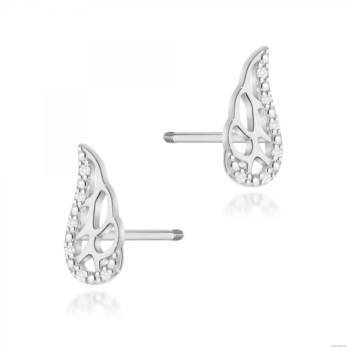 Kolczyki K0043 z diamentami białe złoto sztyft zakręcany
