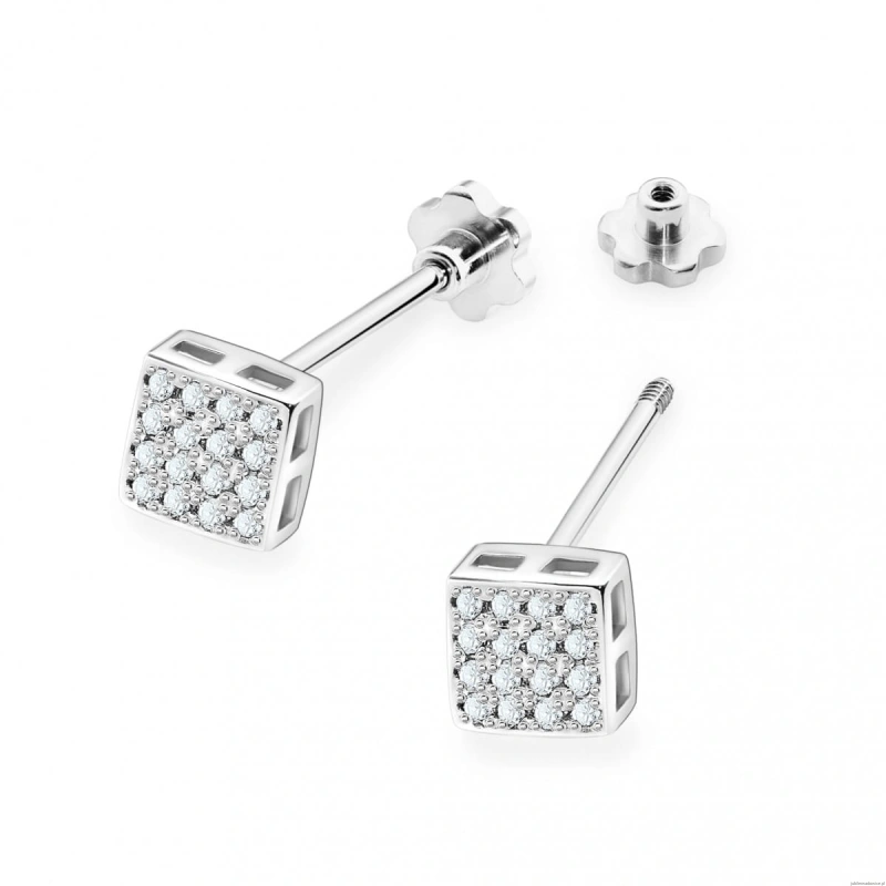 Kolczyki K0013 z diamentami białe złoto sztyft zakręcany