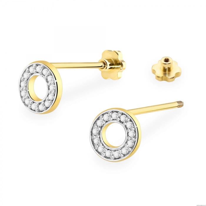 Kolczyki K0070 z diamentami żółte złoto sztyft zakręcany