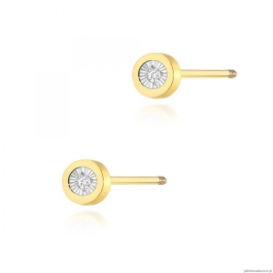 Kolczyki K0071 Diament 2 x 0,0145ct żółte złoto sztyft zakręcany