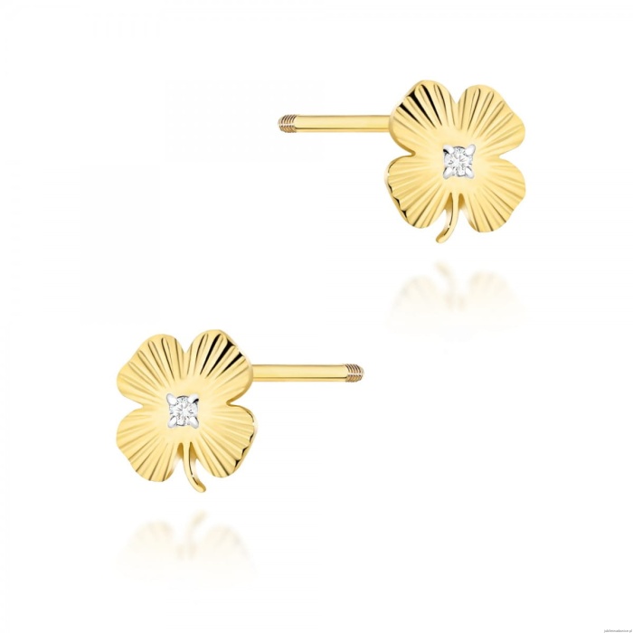 Kolczyki K0073 Diament 2 x 0,005ct żółte złoto sztyft zakręcany