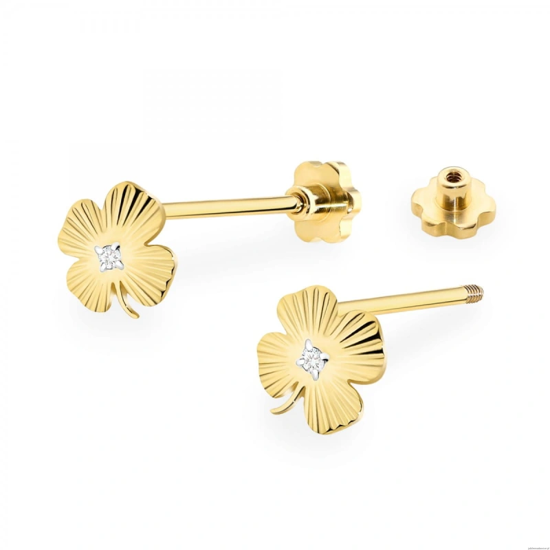 Kolczyki K0073 Diament 2 x 0,005ct żółte złoto sztyft zakręcany