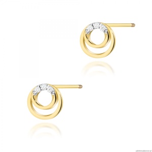 Kolczyki K0078 z diamentami żółte złoto sztyft zakręcany