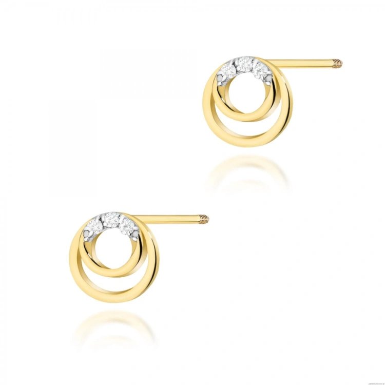 Kolczyki K0078 z diamentami żółte złoto sztyft zakręcany