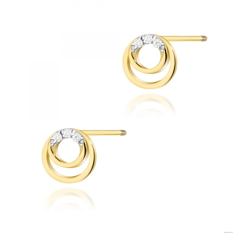 Kolczyki K0078 z diamentami żółte złoto sztyft zakręcany