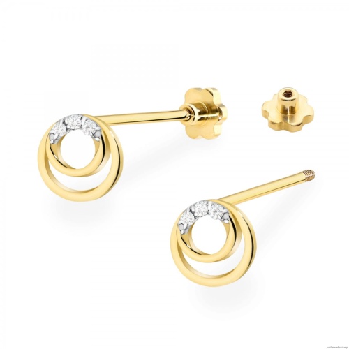 Kolczyki K0078 z diamentami żółte złoto sztyft zakręcany