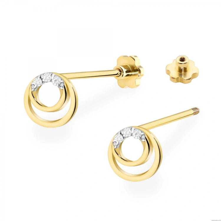 Kolczyki K0078 z diamentami żółte złoto sztyft zakręcany