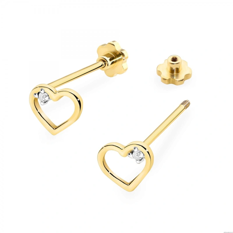 Kolczyki K0079 Diament 2 x 0,005ct żółte złoto sztyft zakręcany