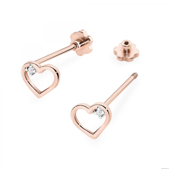 Kolczyki K0079 Diament 2 x 0,005ct różowe złoto sztyft zakręcany