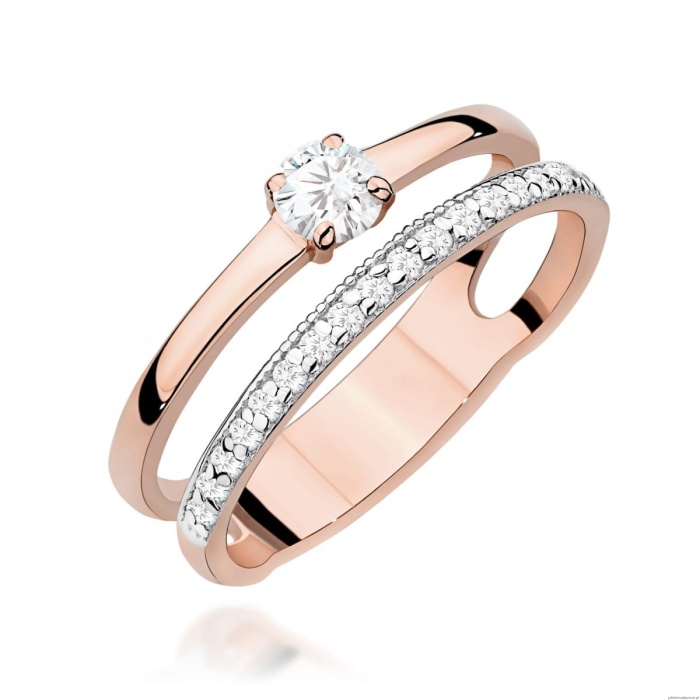 Pierścionek W0674 z diamentami różowe złoto