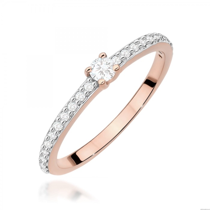 Pierścionek W0676 z diamentami różowe złoto