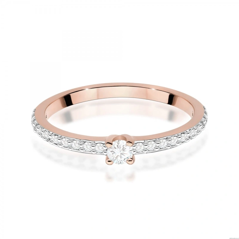 Pierścionek W0676 z diamentami różowe złoto