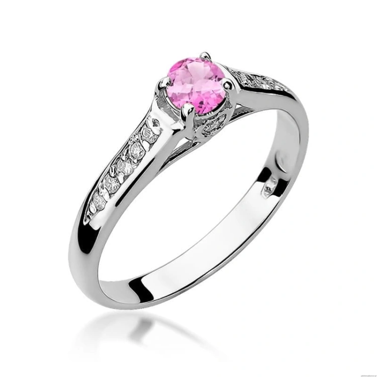 Pierścionek W0016 Różowy Topaz 0,30ct białe złoto