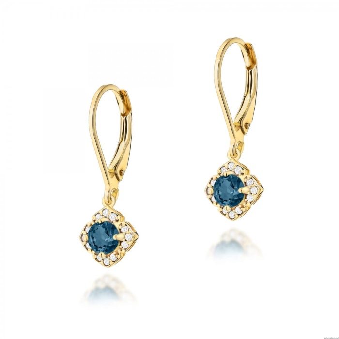 Kolczyki K0571 Topaz London Blue 2 x 0,30ct żółte złoto