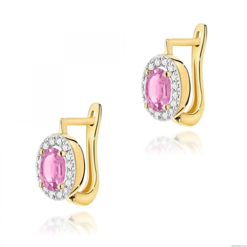 Kolczyki K0574 Szafir Różowy 2 x 0,45ct żółte złoto