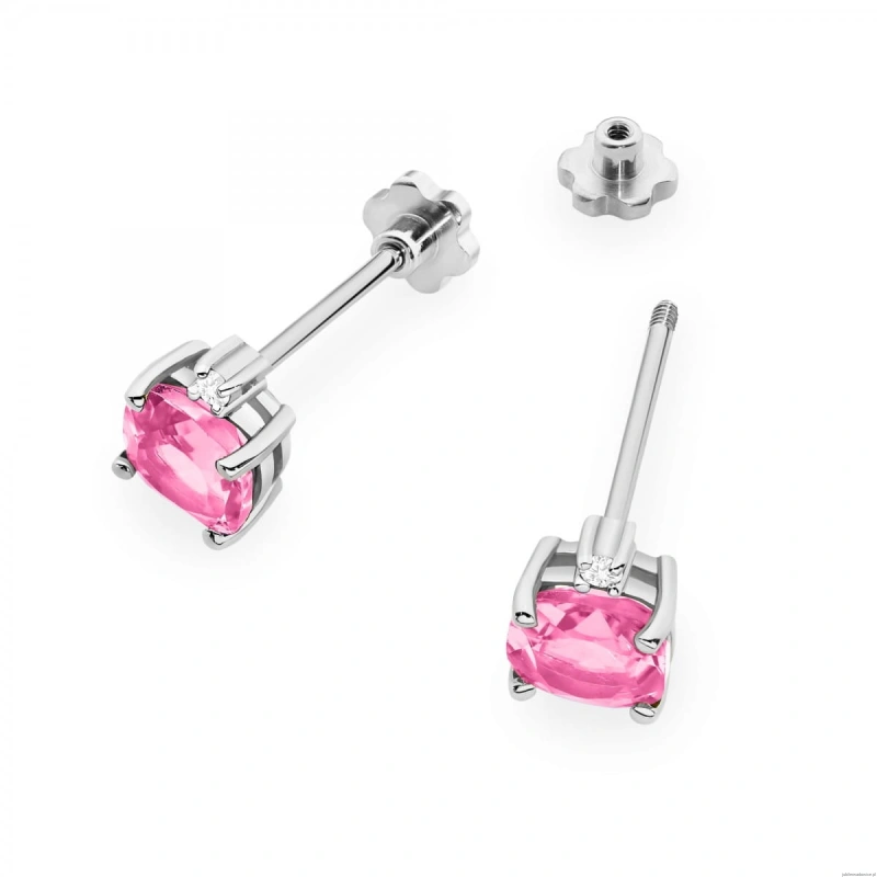 Kolczyki K0573 Topaz Różowy 2 x 1,10ct białe złoto sztyft zakręcany