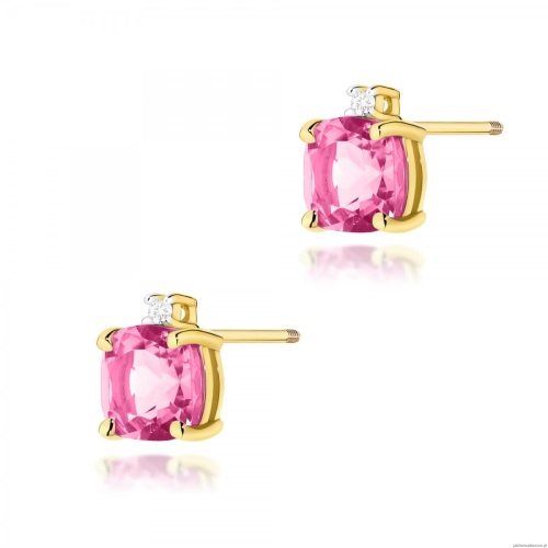 Kolczyki K0573 Topaz Różowy 2 x 1,10ct żółte złoto sztyft zakręcany