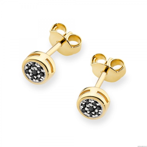 Kolczyki K0041 z czarnymi diamentami żółte złoto