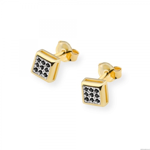 Kolczyki K0036 z czarnymi diamentami żółte złoto