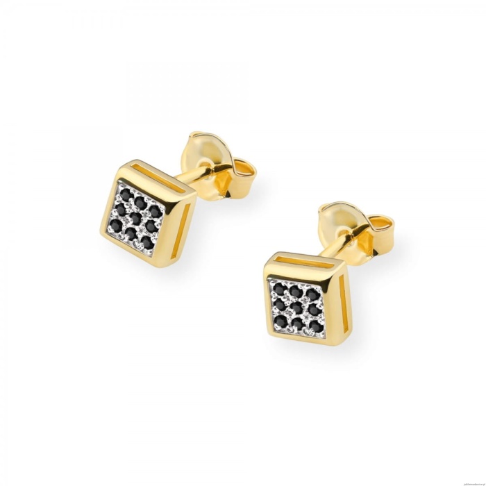 Kolczyki K0036 z czarnymi diamentami żółte złoto