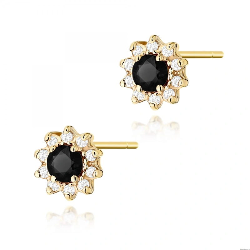 Kolczyki K0185 Czarny Diament 2 x 0,12ct żółte złoto