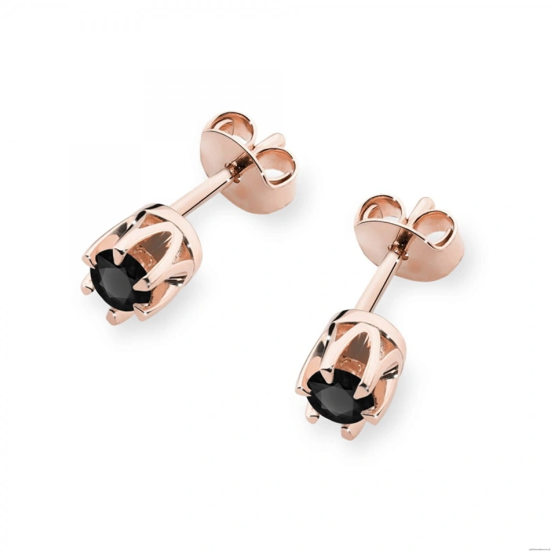 Kolczyki K0032 Czarny Diament 2 x 0,12ct różowe złoto sztyft zakręcany