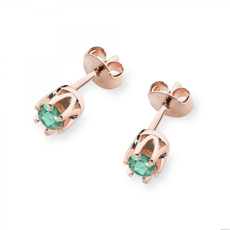 Kolczyki K0032 Szmaragd 2 x 0,15ct różowe złoto sztyft zakręcany