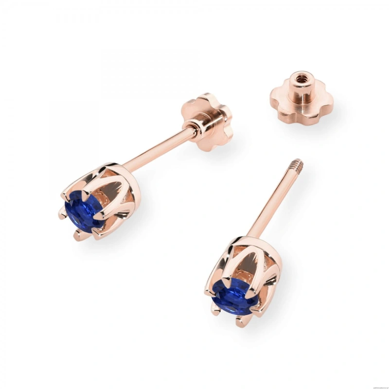 Kolczyki K0032 Szafir 2 x 0,15ct różowe złoto sztyft zakręcany
