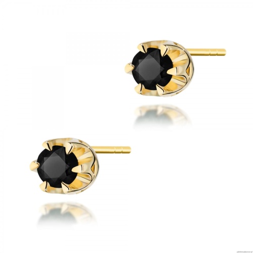 Kolczyki K0032 Czarny Diament 2 x 0,12ct żółte złoto sztyft zakręcany