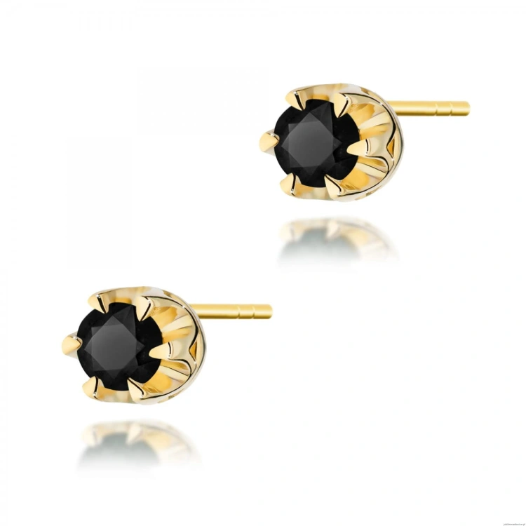 Kolczyki K0032 Czarny Diament 2 x 0,12ct żółte złoto sztyft zakręcany