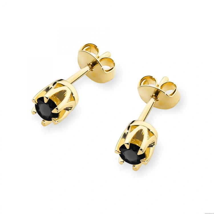 Kolczyki K0032 Czarny Diament 2 x 0,12ct żółte złoto sztyft zakręcany