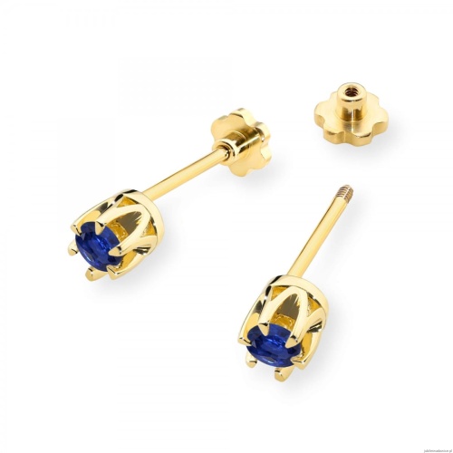 Kolczyki K0032 Szafir 2 x 0,15ct żółte złoto sztyft zakręcany