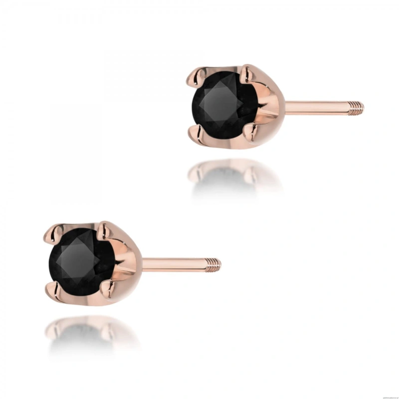 Kolczyki K0034 czarny diament 2 x 0,12ct różowe złoto sztyft zakręcany