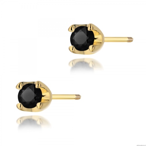 Kolczyki K0034 czarny diament 2 x 0,12ct żółte złoto sztyft zakręcany