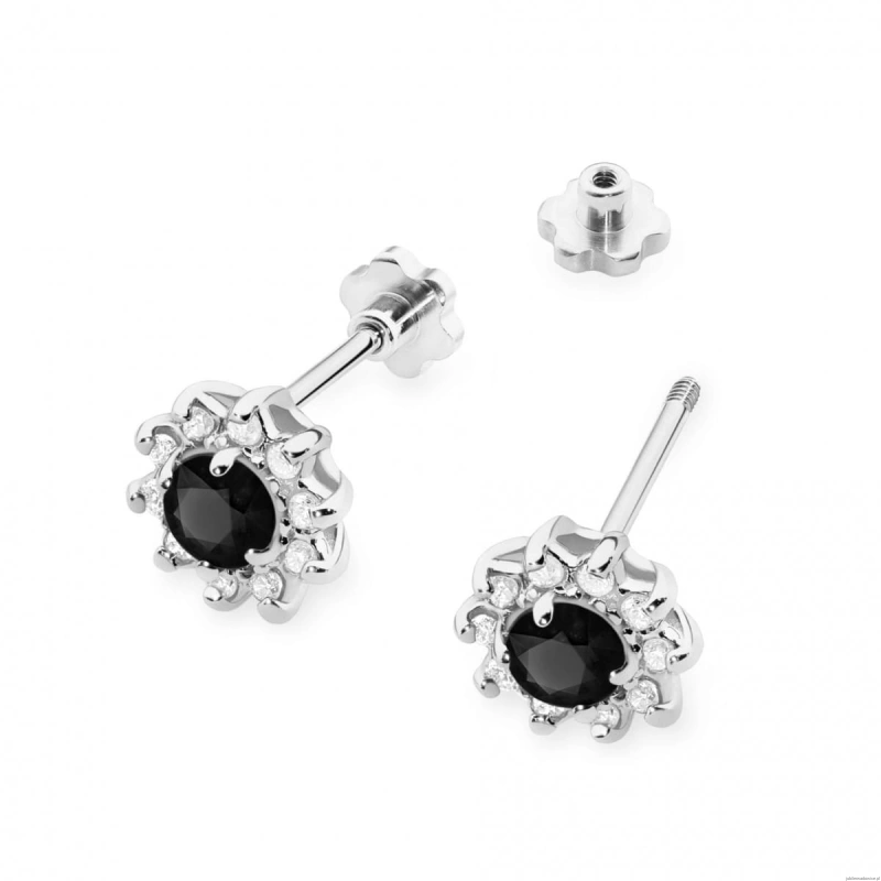 Kolczyki K0185 Czarny Diament 2 x 0,12ct białe złoto sztyft zakręcany