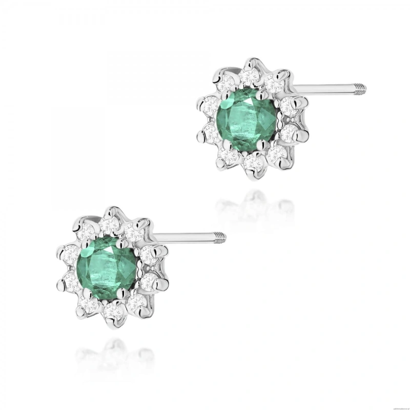 Kolczyki K0185 Szmaragd 2 x 0,15ct białe złoto sztyft zakręcany