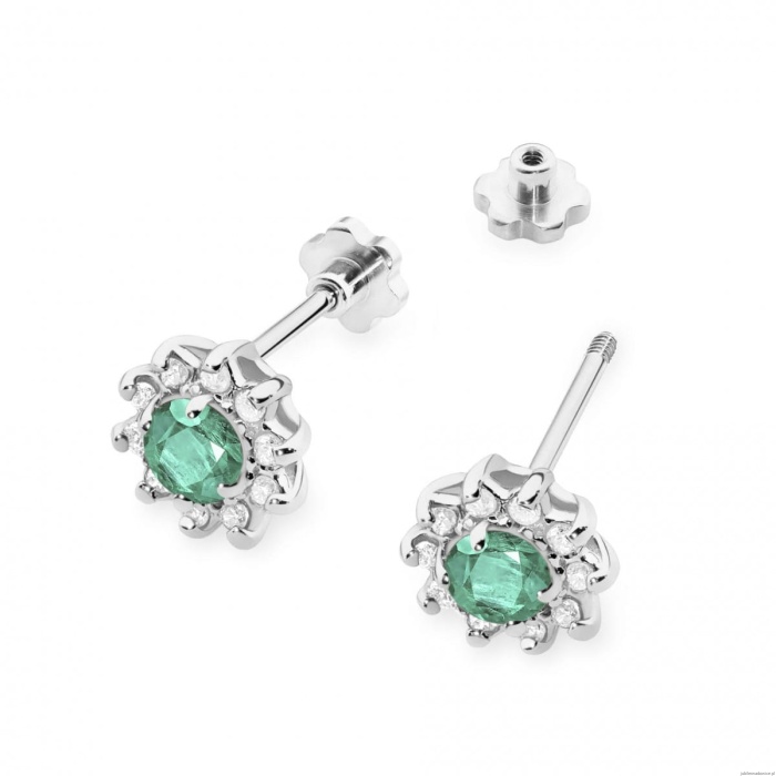 Kolczyki K0185 Szmaragd 2 x 0,15ct białe złoto sztyft zakręcany