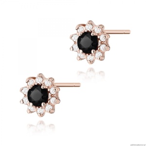 Kolczyki K0185 Czarny Diament 2 x 0,12ct różowe złoto
