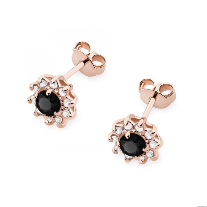Kolczyki K0185 Czarny Diament 2 x 0,12ct różowe złoto