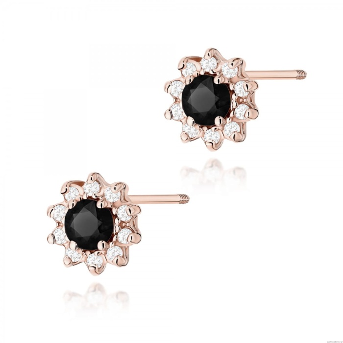 Kolczyki K0185 Czarny Diament 2 x 0,12ct różowe złoto sztyft zakręcany