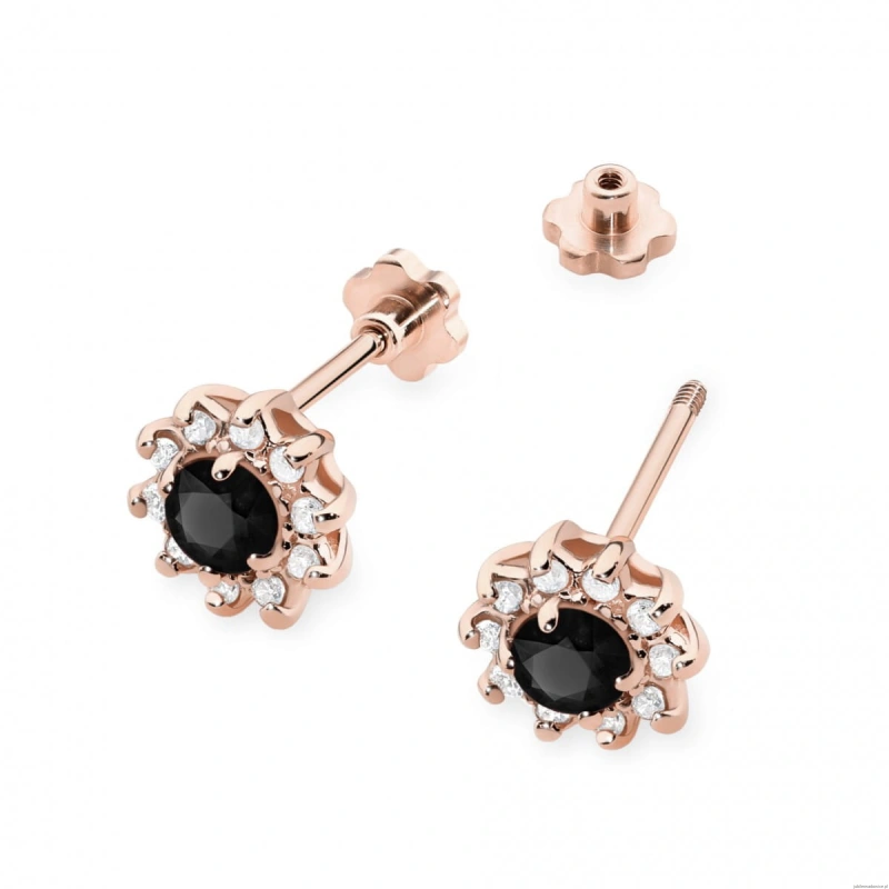 Kolczyki K0185 Czarny Diament 2 x 0,12ct różowe złoto sztyft zakręcany