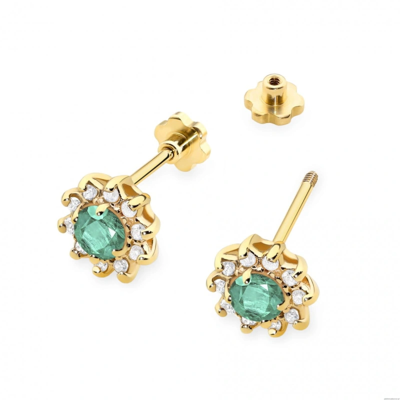 Kolczyki K0185 Szmaragd 2 x 0,15ct żółte złoto sztyft zakręcany