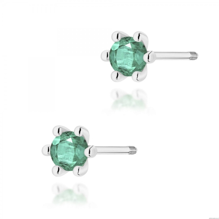 Kolczyki K0222 Szmaragd 2 x 0,15ct białe złoto sztyft zakręcany