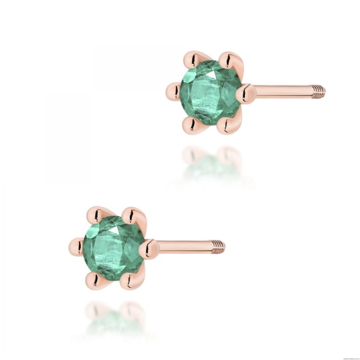 Kolczyki K0222 Szmaragd 2 x 0,15ct różowe złoto sztyft zakręcany
